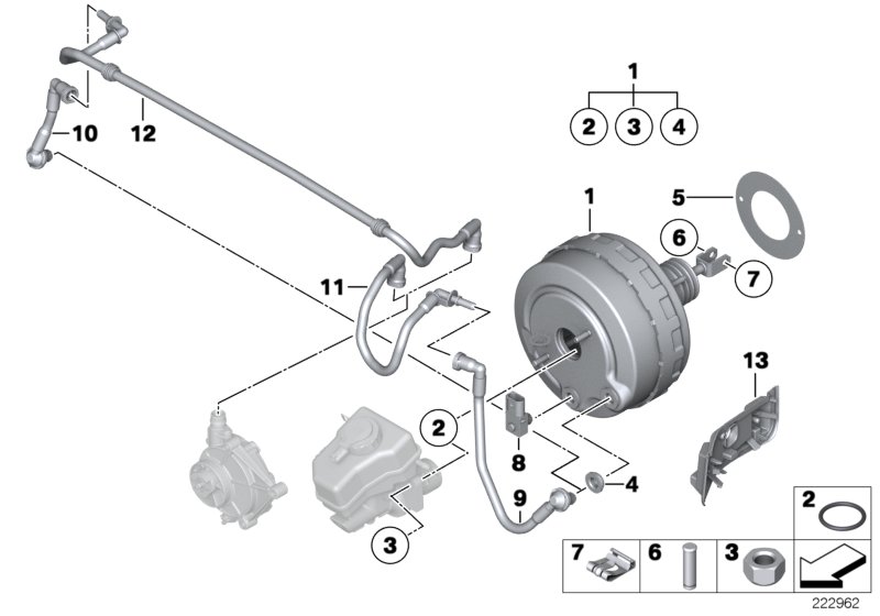 Вакуумный усилитель тормозов для BMW E84 X1 20i N20 (схема запчастей)