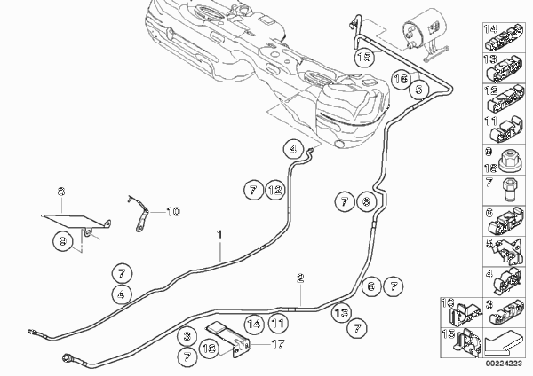 Топливопроводы/элементы крепления для BMW E92N 325i N52N (схема запчастей)