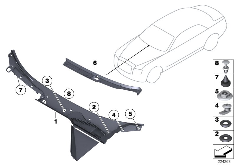 Обшивка обтекателя Наруж для BMW RR5 Wraith N74R (схема запчастей)