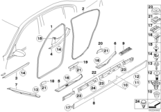 Защитная окантовка/накладка порога для BMW E91 330xi N53 (схема запасных частей)
