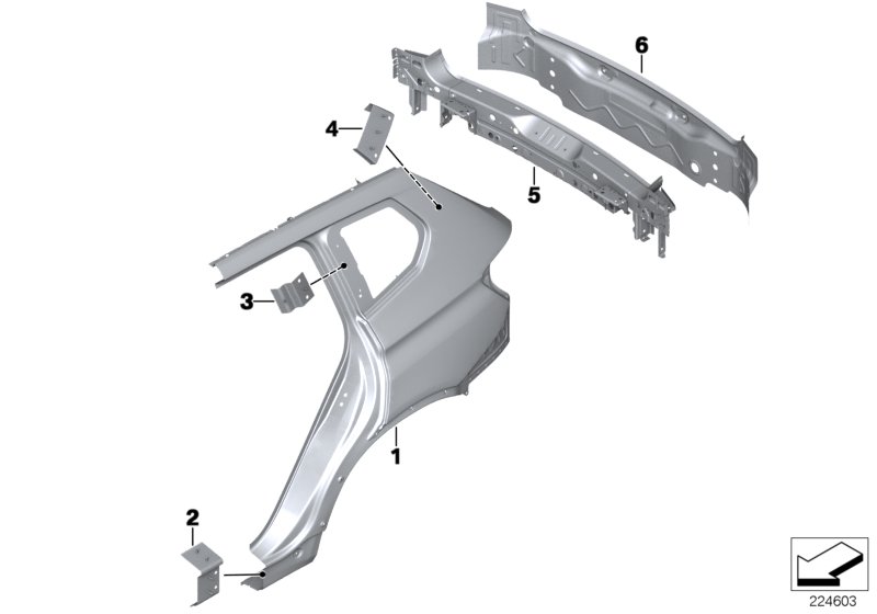 Крыло/облицовка задней части для BMW F25 X3 20dX B47 (схема запчастей)
