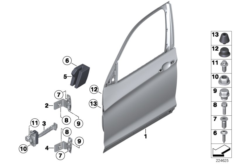 Дверь Пд, петли/ограничитель двери для BMW F26 X4 35iX N55 (схема запчастей)