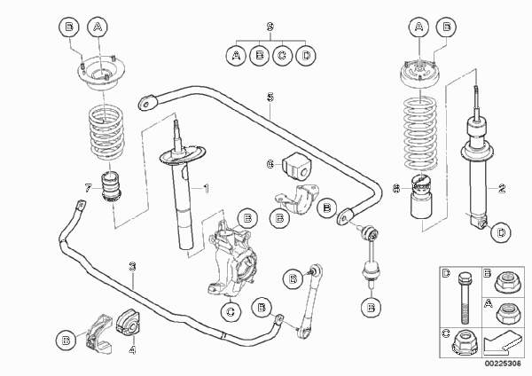 Детали спортивной ходовой части для BMW E60 530i M54 (схема запчастей)