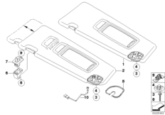 Солнцезащитные козырьки для BMW E71 X6 50iX N63 (схема запасных частей)