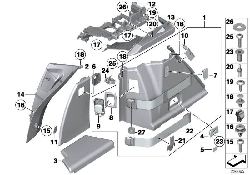 Обшивка багажного отделения Л для BMW F07 520d N47N (схема запчастей)