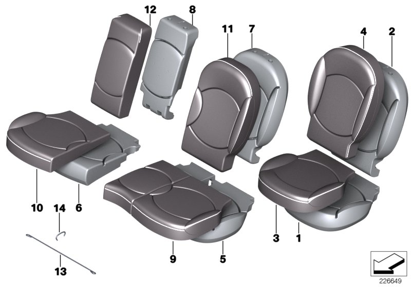Набивка и обивка задн.сид.,люк в спинке для MINI R60 One N16 (схема запчастей)