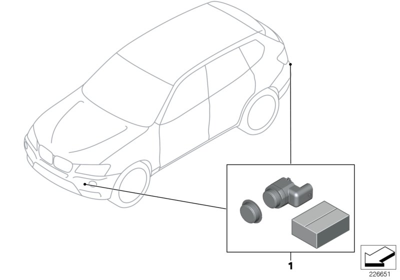 Комплект дооснащения PDC Пд и Зд для BMW F25 X3 35iX N55 (схема запчастей)