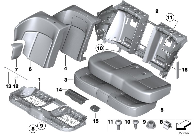 Набивка и обивка базового сиденья Зд для BMW RR4 Ghost EWB N74R (схема запчастей)