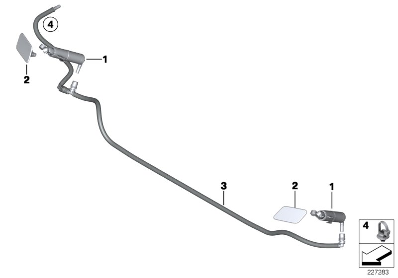Детали системы омывателей фар для BMW F25 X3 18i N20 (схема запчастей)