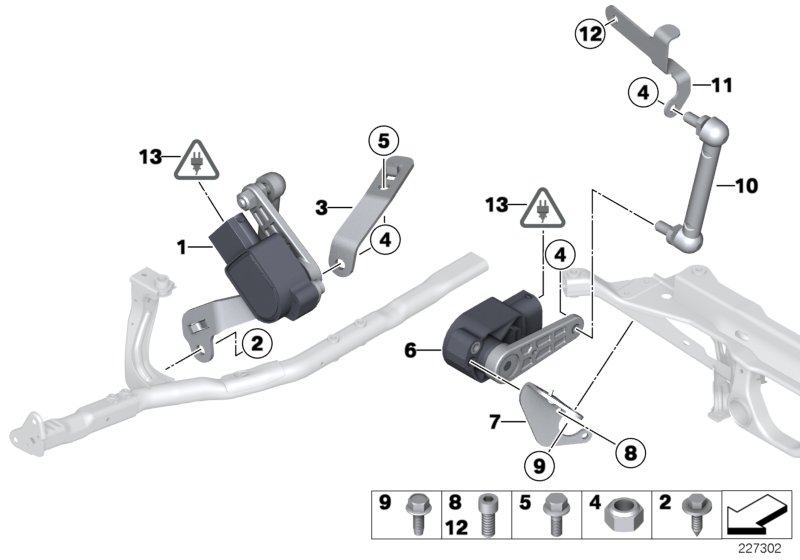 Датчик регулировки угла наклона фар для BMW R60 JCW ALL4 N18 (схема запчастей)