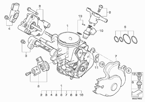 Корпус дроссельной заслонки для BMW K16 G 450 X (0145) 0 (схема запчастей)
