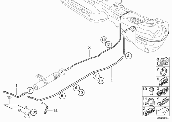 Топливопроводы/элементы крепления для BMW E84 X1 25dX N47S1 (схема запчастей)