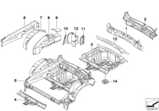Пол багажника/брызговик Зд для MINI R55 Coop.S JCW N14 (схема запасных частей)