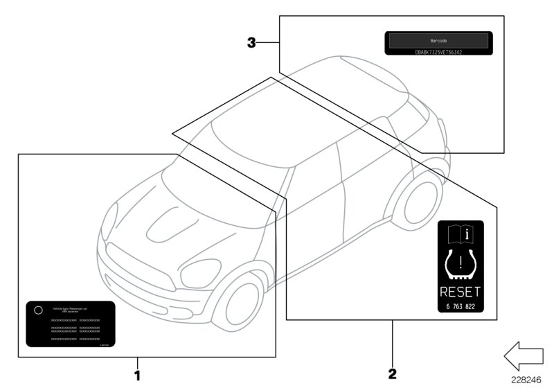 Различные шильдики для BMW F60 Cooper SD B47 (схема запчастей)
