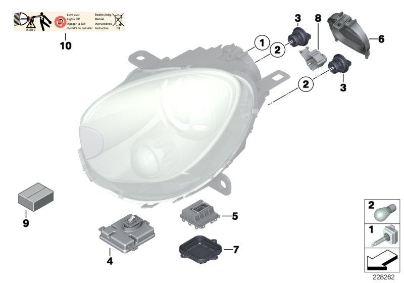 Детали ксеноновой фары / ALC для MINI R56N One Eco 55kW N16 (схема запчастей)
