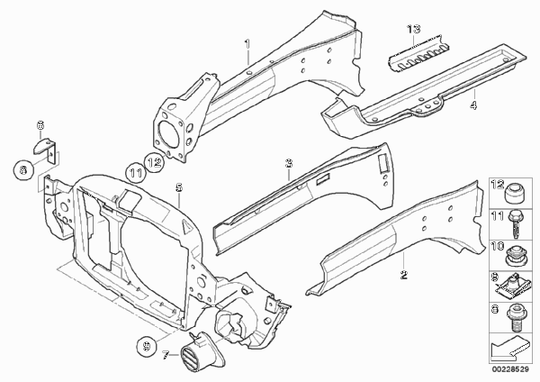 детали передка кузова для MINI R52 Cooper W10 (схема запчастей)