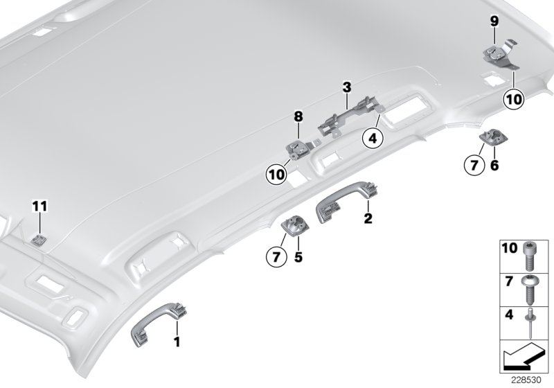 Доп.элементы потолка для BMW F25 X3 20dX N47N (схема запчастей)