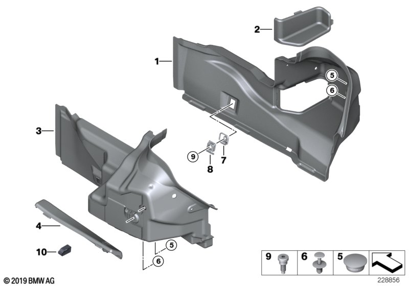 Обшивка багажного отделения Бок для BMW F12 M6 S63N (схема запчастей)