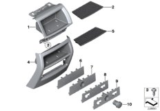 Доп.элементы центральной консоли Зд для BMW F25 X3 28iX N52N (схема запасных частей)