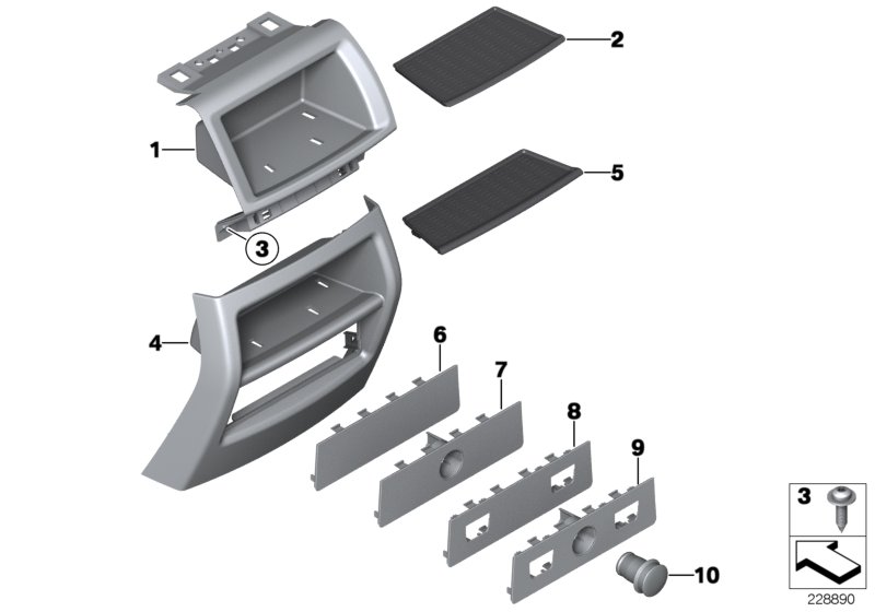 Доп.элементы центральной консоли Зд для BMW F26 X4 20iX N20 (схема запчастей)