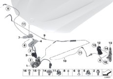 Система замков капота для BMW F25 X3 35dX N57Z (схема запасных частей)