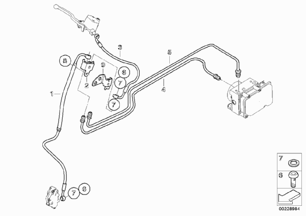 Трубопровод тормозного привода c ABS Пд для BMW K15 G 650 Xcountry 07 (0164,0194) 0 (схема запчастей)