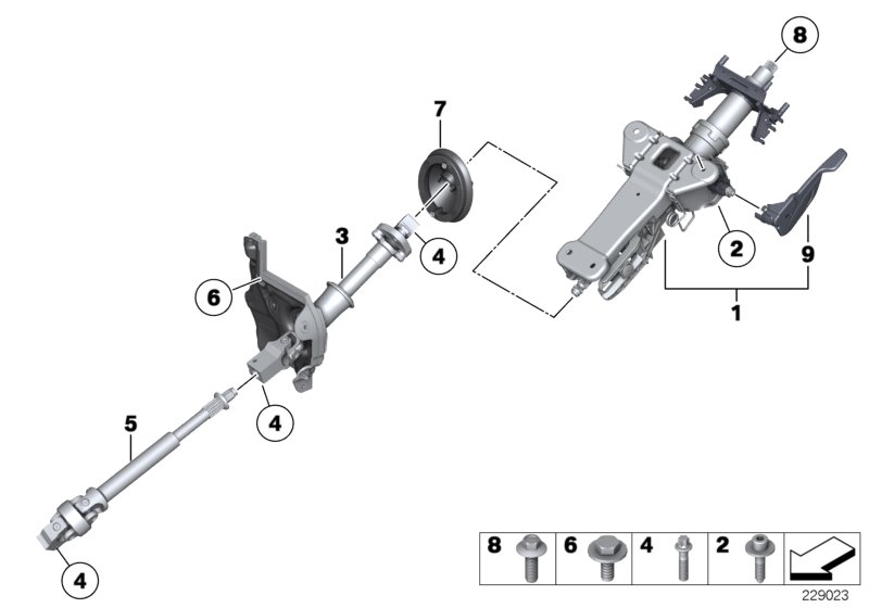 Рул.колонка с мех.приводом/доп.элем. для BMW F07N 535iX N55 (схема запчастей)