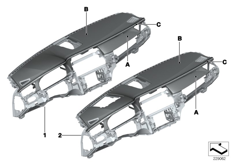 Индивидуальная панель приборов, кожа для BMW F02N 750Li N63N (схема запчастей)