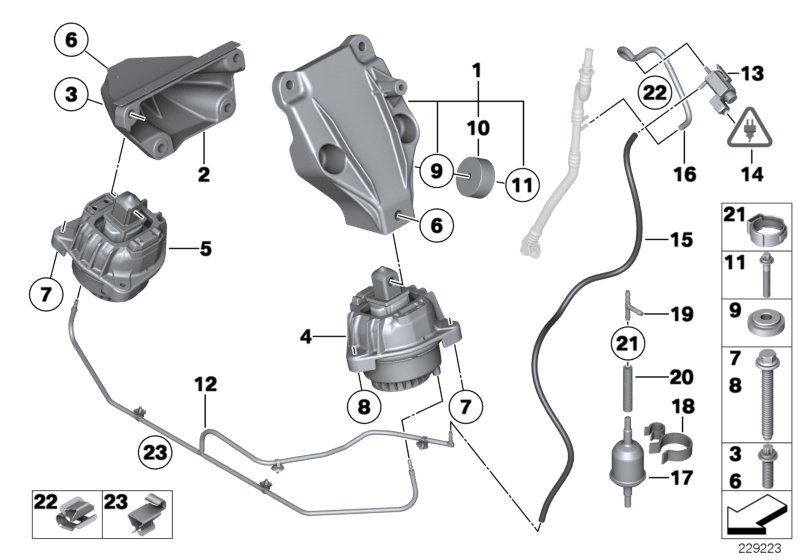 Подвеска двигателя для BMW F07N 530d N57N (схема запчастей)