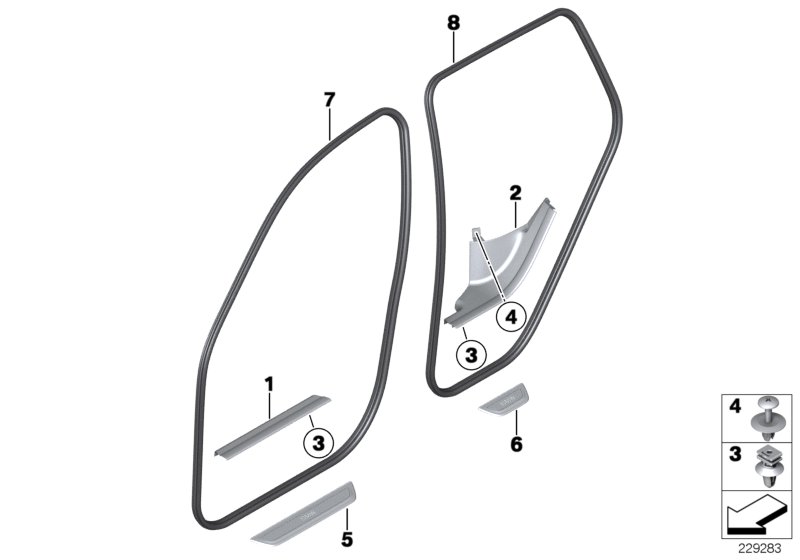 Защитная окантовка/накладка порога для BMW F26 X4 M40iX N55 (схема запчастей)