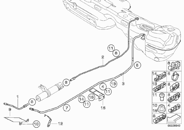 Топливопроводы/элементы крепления для BMW E92N 335d M57N2 (схема запчастей)