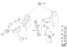 Датчик регулировки угла наклона фар для BMW E83 X3 3.0d M57N2 (схема запасных частей)