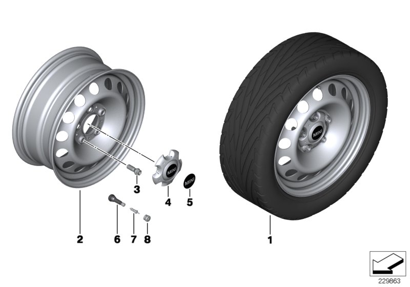 Стальной колесный диск MINI для BMW R61 JCW ALL4 N18 (схема запчастей)