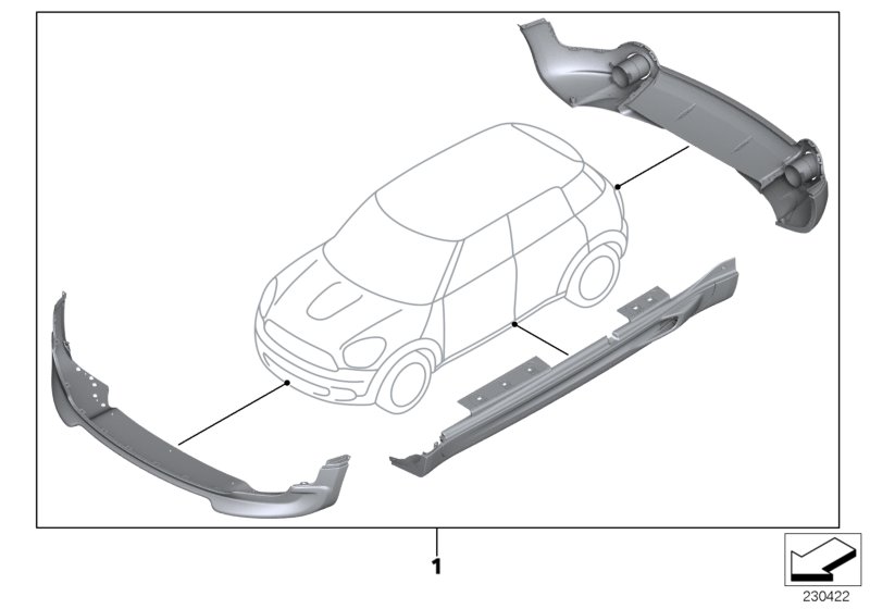 Аэродинамический пакет JCW для BMW R60 Cooper S N18 (схема запчастей)