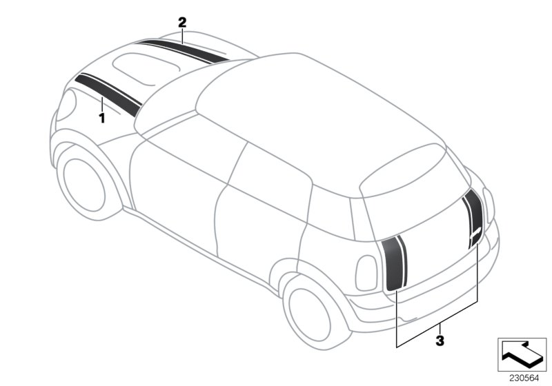 Декоративная полоса для BMW R60 JCW ALL4 N18 (схема запчастей)