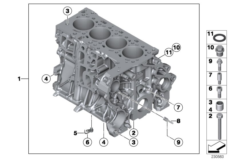 Блок-картер двигателя для BMW R61 Cooper D ALL4 2.0 N47N (схема запчастей)