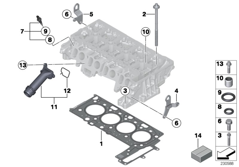 Головка блока цилиндров-доп.элементы для BMW R57N Cooper SD N47N (схема запчастей)