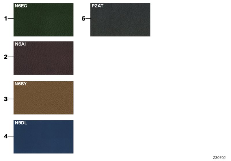 Страница с образцами, цвета кож.обивки для BMW E39 530i M54 (схема запчастей)