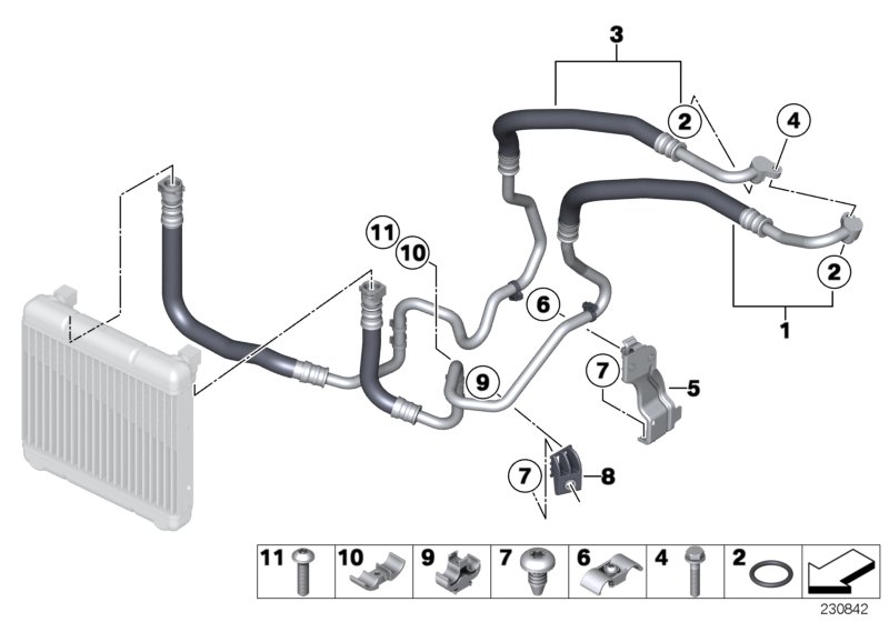 Трубопровод радиатора охл.масла в двиг. для BMW F10 535iX N55 (схема запчастей)