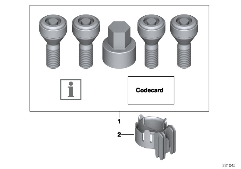 Комплект фиксаторов колесного болта для MINI F54 Cooper D B47B (схема запчастей)