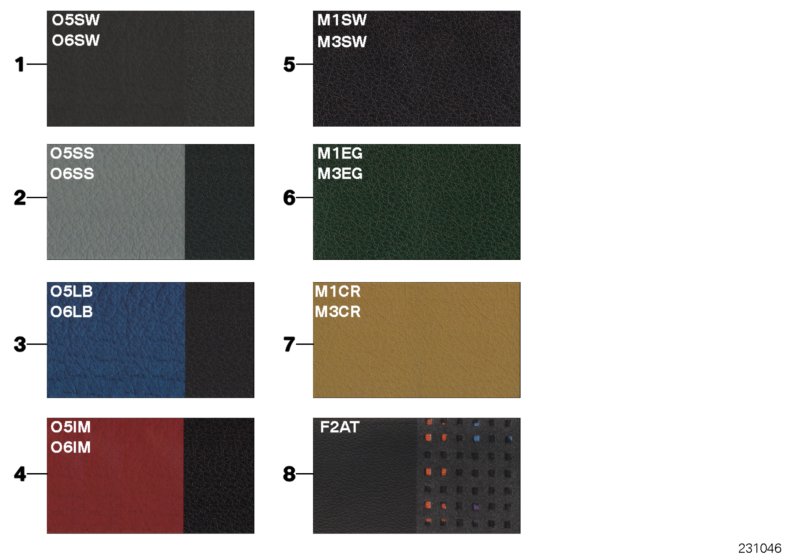 Страница с образцами, цвета кож.обивки для BMW E39 M5 S62 (схема запчастей)