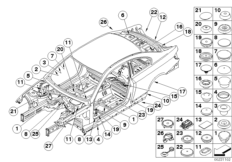 Пробки/заглушки для BMW E92 320xd N47 (схема запасных частей)