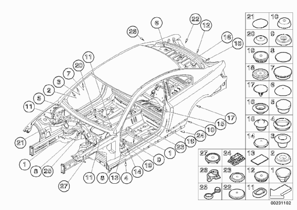 Пробки/заглушки для BMW E92N 335i N55 (схема запчастей)