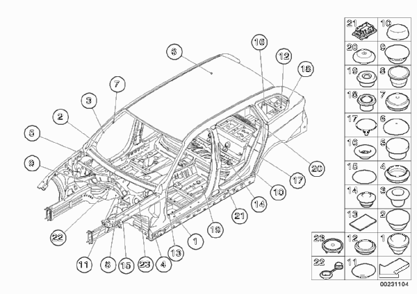 Пробки/заглушки для BMW E91N 320i N46N (схема запчастей)