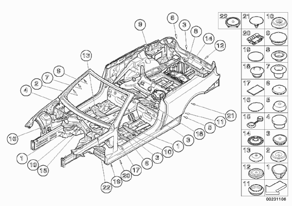 Пробки/заглушки для BMW E93 M3 S65 (схема запчастей)