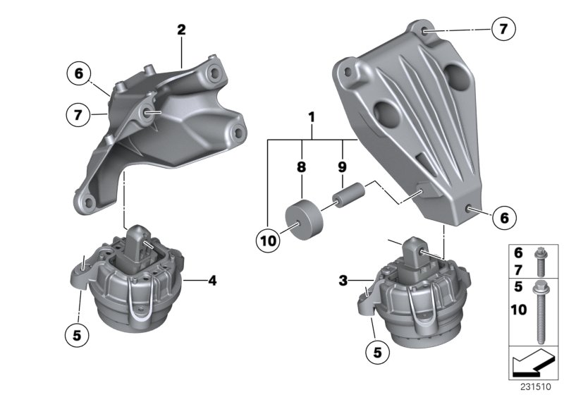 Подвеска двигателя для BMW F13N 640iX N55 (схема запчастей)