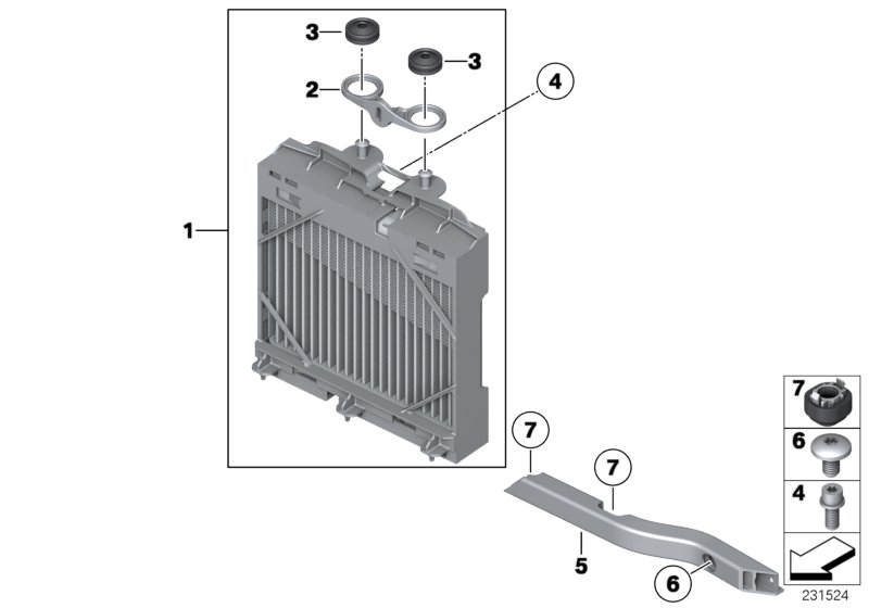 Доп. радиатор в колесной нише для BMW F07 550iX N63 (схема запчастей)