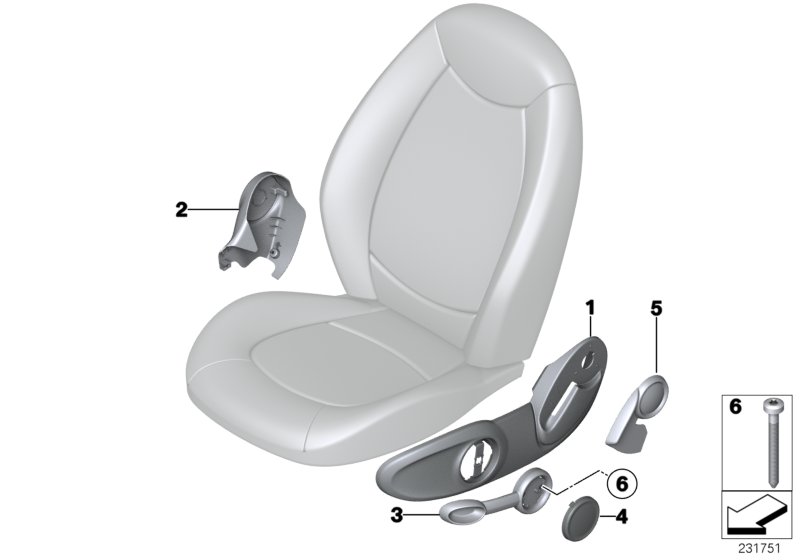 Сиденье Пд накладки сиденья для MINI R60 One N16 (схема запчастей)