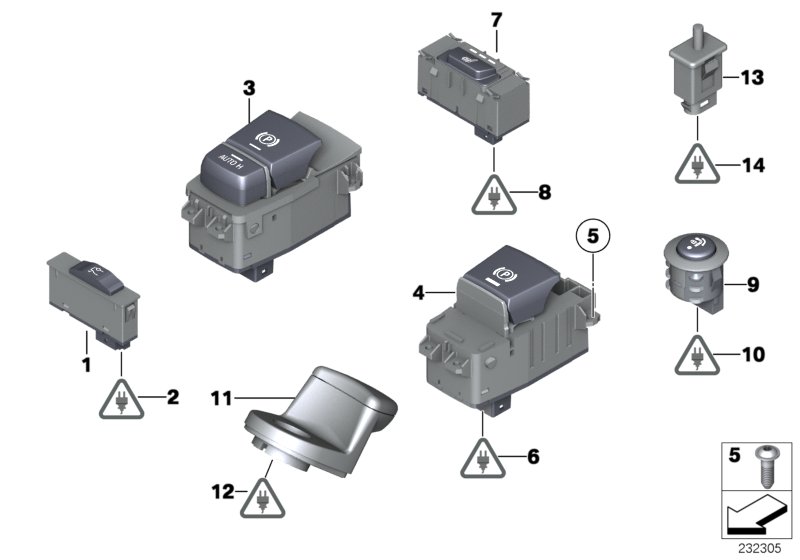 Различные переключатели для BMW F07N 535iX N55 (схема запчастей)