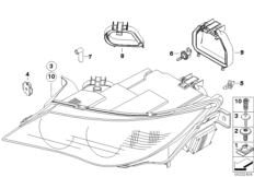 Детали ксеноновой фары для BMW E63 630i N52 (схема запасных частей)